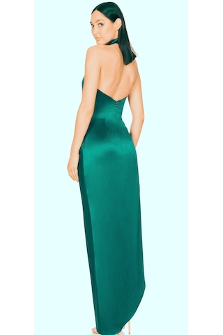 Hanife Glam Couture Hanife Glam Halter Yaka Asetat Saten Elbise Zümrüt