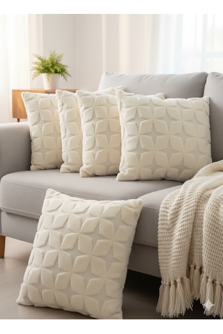 Fugo Concept 45x45 Cm Wellsoft Yumuşak Kırlent Kılıfı Kabartmalı Punch/bukle Desen Açık Krem