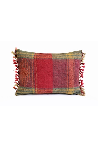 Pembe Mor Yeşil Kilim Dokuma Püsküllü Kırlent El Dokuma Bohem İçi Dolgulu Dekoratif Yastık