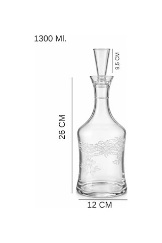 1300 Ml El Yapımı Şeffaf Cam Karaf Florale Model Su Meşrubat Ve Kokteyl Servis Sürahisi