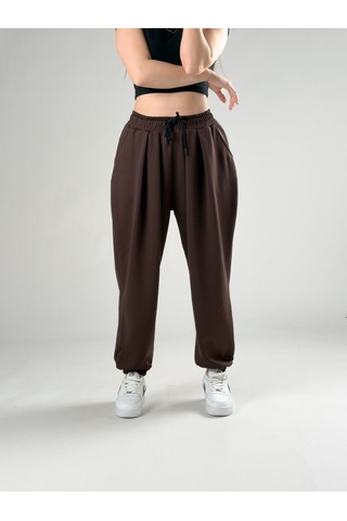 Pileli Kahve Kadın Jogger Pantolon Coc2848 Kahverengi