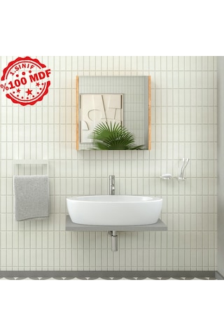 Roomart Ad7 Kulpsuz Tek Kapaklı Ahşap-Mat Beyaz Mdf 60 Cm Aynalı Beyaz