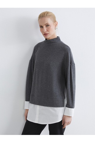 Lcwaıkıkı Classic Antrasit Soft Touch Oversize Kadın Sweatshirt Tunik