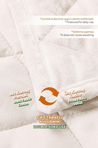 Evlen Home Kapitone Kadife Yatak Örtüsü Seti Çift Kişilik Supersoft 3 Parça Yumuşak Elyaf Dolgulu Krem Krem