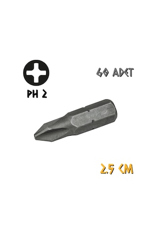 Kupa Tyson Vidalama Ucu Bits Uç - Ph2 Yıldız - 2.5 Cm. - 60 Adet