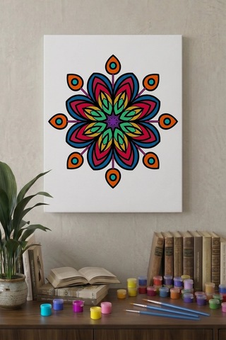 Minimal Çiçek Mandala Ahşap Boyama Seti 40x50 Cm