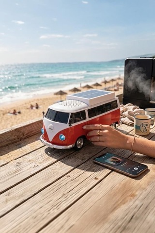 Araç Süsü Gezi Eşyası Nostaljik Radyo Bluetooth Hoparlör Retro Araba Vosvos D70 Kırmızı
