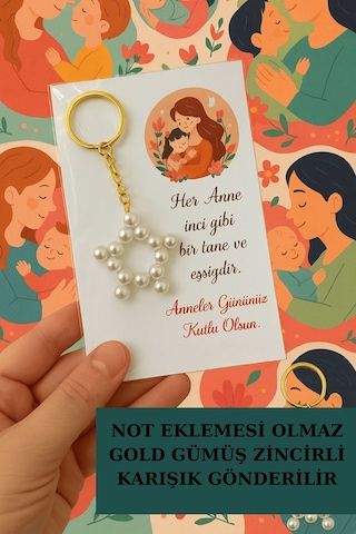 İnci Yıldız 10 Adet Anneler Günü Hediyelik Anahtarlık Çok Renkli