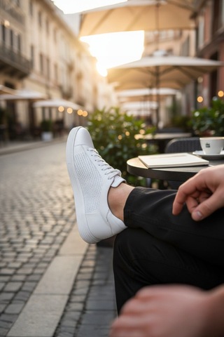 Enoch Hakiki Deri Lazer Delikli Erkek Sneaker Ortopedik Taban Beyaz
