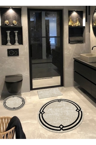 Organik Pamuk Taban, Yuvarlak Banyo Halısı 3'lü Set
