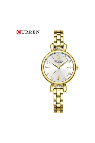 Yingfu Curren 9098 Kadın Kol Saati - Şık Paslanmaz Çelik Bileklikli Beyaz Kadranlı Moda Saati Gümüş Renkli, Altın