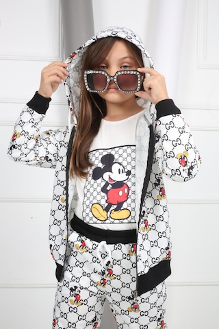 Mickey Mouse Üçlü Kız Çocuk Eşofman Takımı Tuhfetower Gri - Siyah