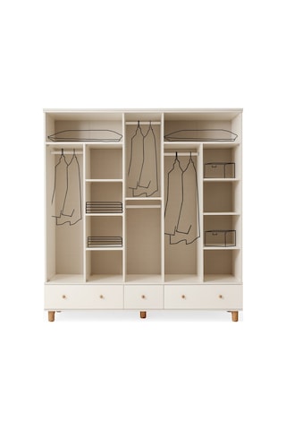 Nice 5 Kapaklı %100 Mdf Elbise Dolabı Gardrop 192x54x212 Ekru