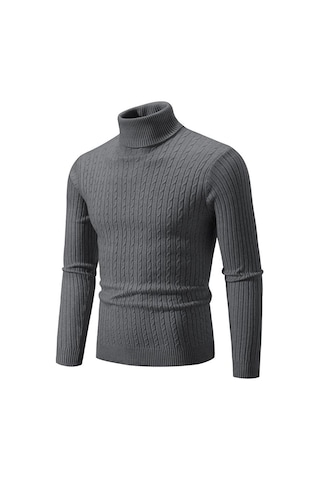 Yeni Erkek Yüksek Boyun Kazak Düz Renk Kazak Örme Sıcak Rahat Balıkçı Yaka Eşofman Yün Erkek Kış Açık Üstleri Koyu Gri