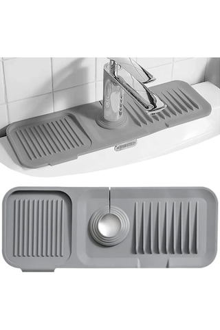 Rotanev Elastik Musluk Matı Su Tutucu Düzenleyici Kaydırmaz Taban Organizer Mutfak Banyo Lavabo Antrasit