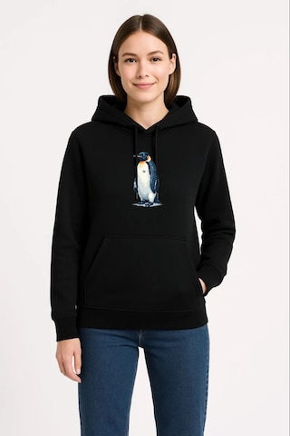 Novalisse Kadın 3 İplik Pamuklu Kapüşonlu Hoodie Sweatshirt Survivor Penguen Baskılı - Siyah Çoklu Renk