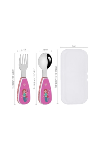 Figürlü Premium Çocuk Bpa Free Kaliteli Silikon Saplı Paslanmaz Çelik Uçlu Çatal-kaşık Pembe Renk