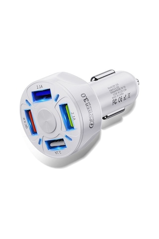 Uslion Qc3.0 4- Port Çıkışlı Çoklu Usb Araç Şarjı Şarj Aleti Beyaz