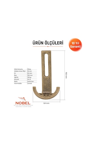 Palmiye Lüks Portmanto Askı, Metal, Vestiyer Askı, 158 Gr, Dolap Askılık, Duvar Askılığı, Antik Sarı Vidalı 5 Adet