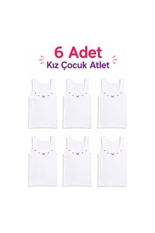 Tutku 6'lı Paket Kız Çocuk Geniş Askılı İşlemeli Atlet %100 Pamuk Tkc0166 Beyaz