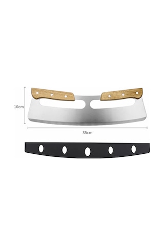 Moveevo 35cm 430 Paslanmaz Çelik Pasta Dilimi Kesici, Kaydırıcı Tasarım, Kaymaz Korkuluklu Ahşap Sap, Mutfakta Güvenli Saklama Ve Kolay Temizleme Diğer