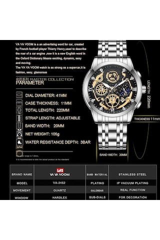 Altın Va Va Voom Spor Saatler Erkekler İçin Altın Üst Marka Lüks Paslanmaz Çelik Kol Saati Adam Saat Moda Chronograph Kol Saati No Packaging