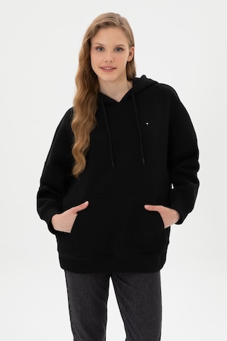 U.S. Polo Assn. Kadın Siyah Şardonlu Kapüşonlu Sweatshırt 50313567-VR046