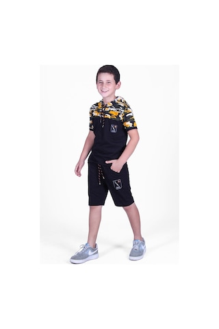 Fyk Kids Kamuflaj Desenli Kaprili, Sweatshirt Lü Erkek Çocuk Alt Üst Takım Sarı