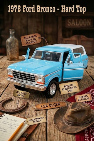 1978 Ford Bronco Hard Top 1:24 Ölçek Die-cast Metal Model Araba - Mavi/beyaz - Motor Max Çok Renkli