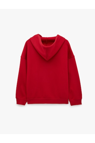 Koton Üç İplik Şardonlu Uzun Kollu Kapüşonlu Baskılı Fermuarlı Sweatshirt Kırmızı 7wal90005ık
