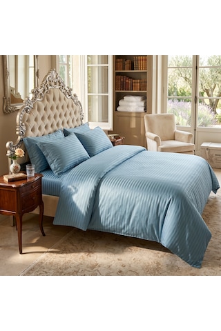Goldroom Home Çizgili Pamuk Saten Çift Kişilik Nevresim Takımı Mint Yeşili