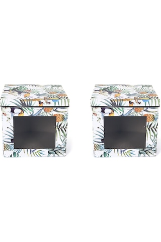 Saklama Kutusu Seti Tropikal Desenli Pencereli 2 Adet 28x28x26cm