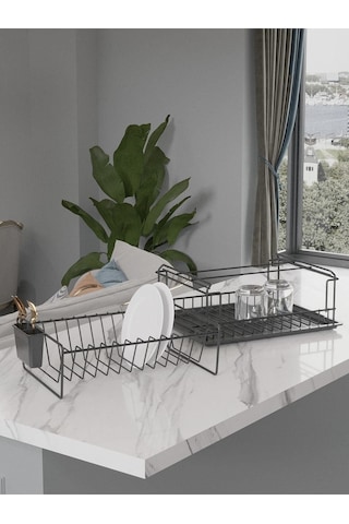 Suntel İki Katlı Modüler Tabaklık Bulaşıklık Mat Siyah