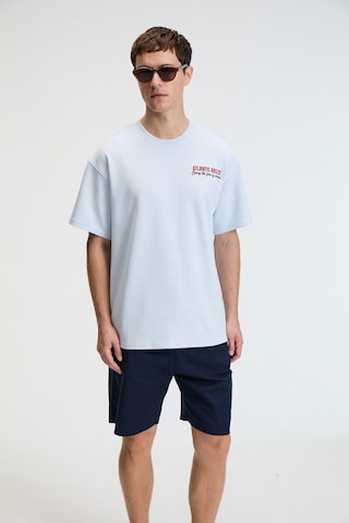Grimelange YUM Erkek Oversize Baskılı Yuvarlak Yaka Mavi T-Shirt