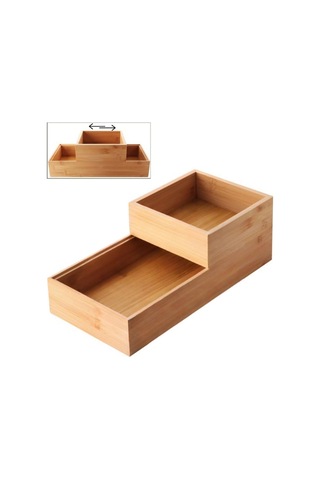 2'li Çok Amaçlı Bambu Organizer Set - Büyük Ve Küçük Boy Banyo, Mutfak Ve Ofis Düzenleyici Kutu - Ahşap Dekora Çok Renkli