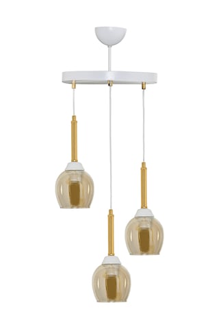 Üçlü Mandarin Sarkıt Avize Bal Rengi Camlı Gold Borulu Beyaz - Altın - Bal