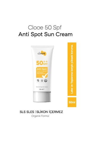 Clooe Vegan Glutensiz Leke Karşıtı 50 Spf Güneş Kremi SPF50+ 50 ML