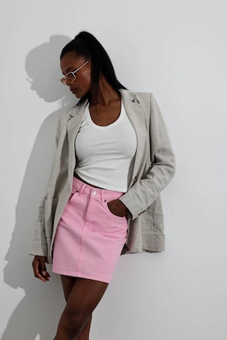 Pembe Mini Denim Etek Pembe