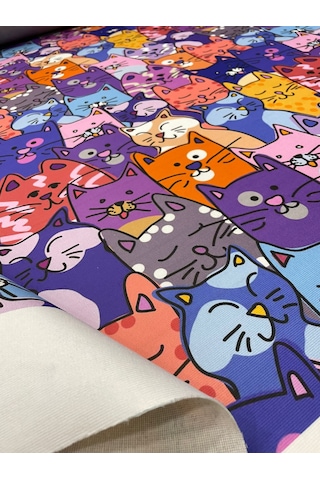 Cat Kedi Desenli Kumaş Kırlentlik Döşemelik Kumaş Dijital Baskı