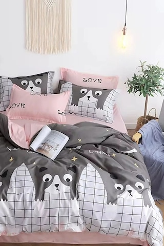 İqon Lastikli Çarşaflı Nevresim Takımı Çift Kişilik Good Night Cats Good Night Cats Gri