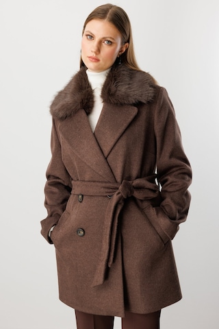 Ekol Kadın Büyük Beden Yakası Kürklü Kaban 6333 Kahverengi Kahverengi