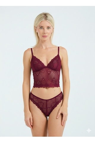 Dantel Detaylı Esnek Bralet & Slip Takımı Bordo