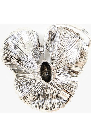 Koton Kristal Taşlı Metal Çiçek Formlu İncili Metal Broş Gri 7wak70646aa Gümüş