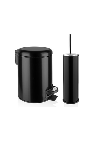 Siliwax Elit İkili Banyo Seti Siyah - Çöp Kovası 3 L + Tuvalet Fırçası Siyah