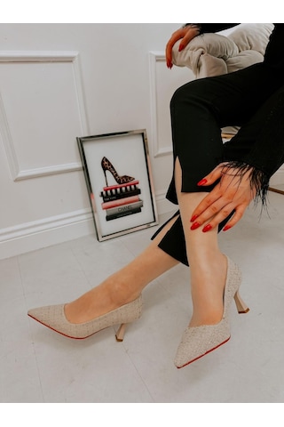 Ervanın Butiği Bej Tüvit Freda Kadın Stiletto-3864