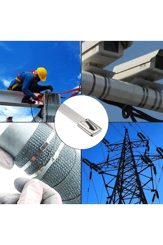 Badem10 Cırt Kelepçe Metal Paslanmaz Çelik Kablo Zip Bağı Çok Amaçlı Bağlama 4.6x200 10 Adet