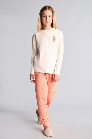 Defacto Bisiklet Yaka Uzun Kollu Baskılı Regular Fit 2li Pijama Takımı Kız Çocuk I2286a826auer233 Ekru-er233