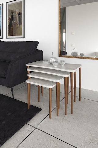 Selena 4Lü Zigon Sehpa Ahşap Ayaklı Salonseti Sehpası Kristal