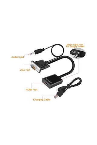 Maxgo VGA To HDMI Çevirici Dönüştürücü Ses Destekli Kablo