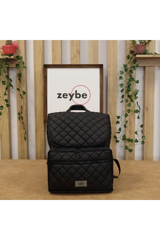 Kapitone Desenli Anne/bebek Bakım Çantası - Siyah Nakışlı-zeybe Siyah